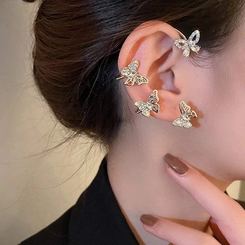 Silver Plated Metal Butterfly Ear Clips Without Piercing For Women
