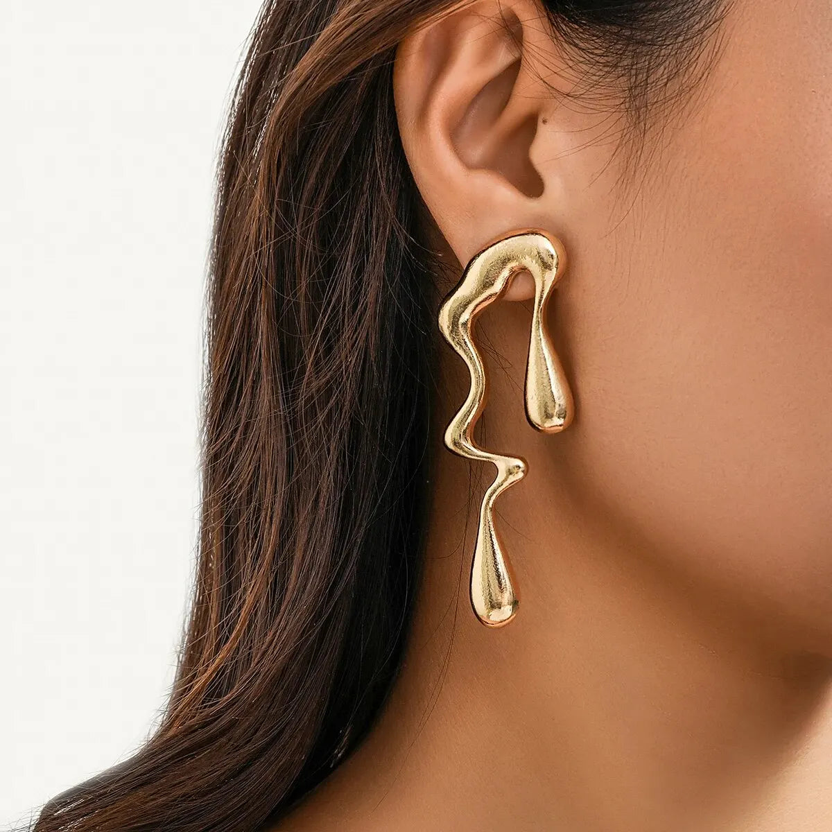 Metal Petal Stud Earrings Women Gold Color Piercing Earrings Y2K Accessories