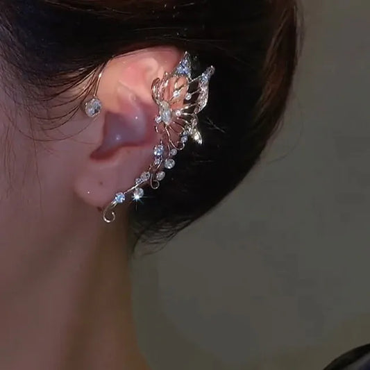 Silver Plated Metal Butterfly Ear Clips Without Piercing For Women