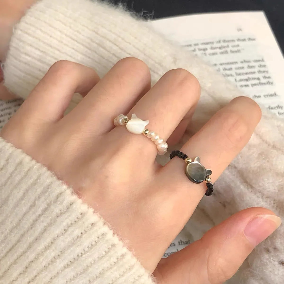 Cat Rings Natural Moonstone