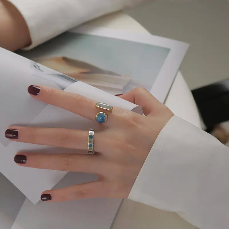 6 Piece Set Irregular Open Rings Moonstone Heart Finger Rings