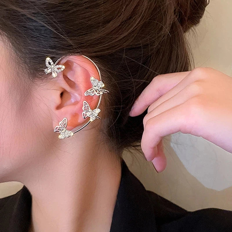 Silver Plated Metal Butterfly Ear Clips Without Piercing For Women