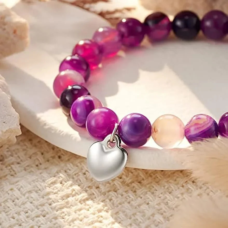 2pcs/set Amethyst Hexagonal Column Necklace and Purple Stripe Bracelet with Card Gift Stress Relief & Anxiety