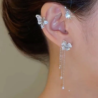 Silver Plated Metal Butterfly Ear Clips Without Piercing For Women