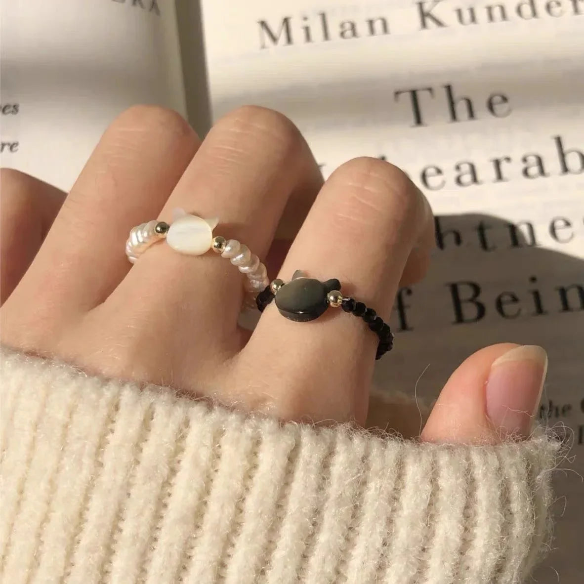 Cat Rings Natural Moonstone