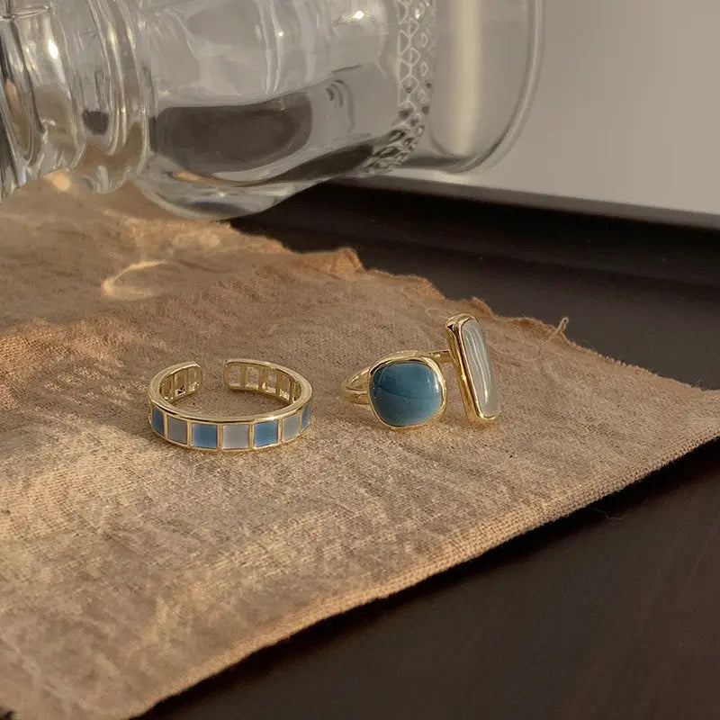 6 Piece Set Irregular Open Rings Moonstone Heart Finger Rings